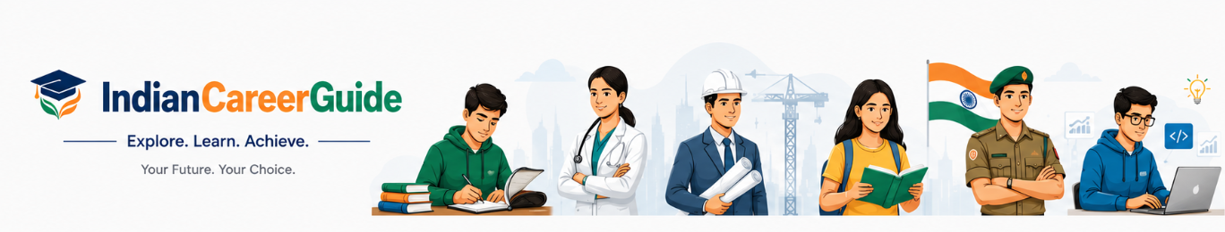 IndianCareerGuide with students representing education, healthcare, engineering, defence and technology careers